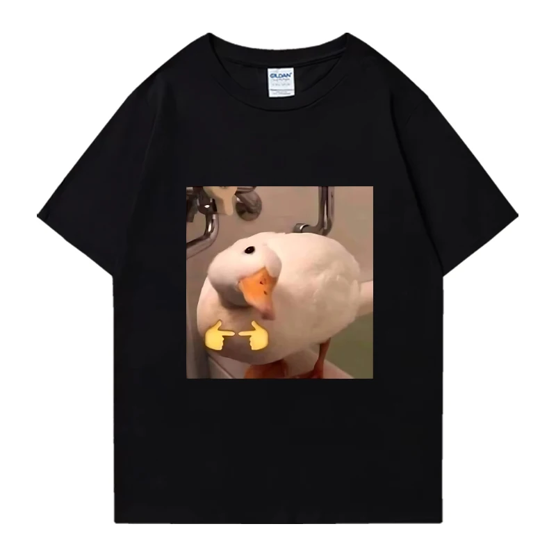 

High Quality Funny shy Duck Meme Graphic T shirt Men Women Cute Kawaii Oversized Tops Unisex 100% Cotton short sleeve T-shirts