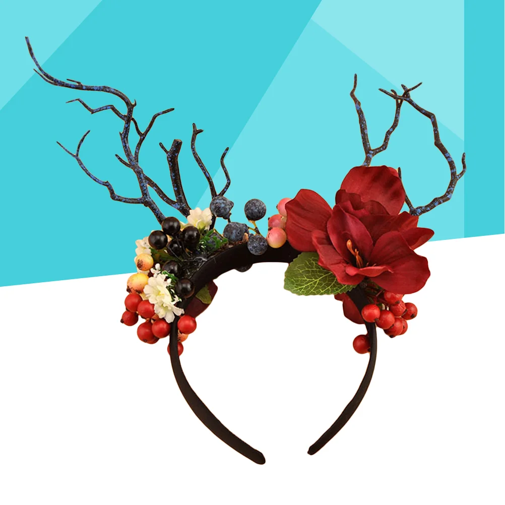 1PC Xmas Hair Simulation Branch Flowers Berries Headband for Christmas Party branch headband branch headdress