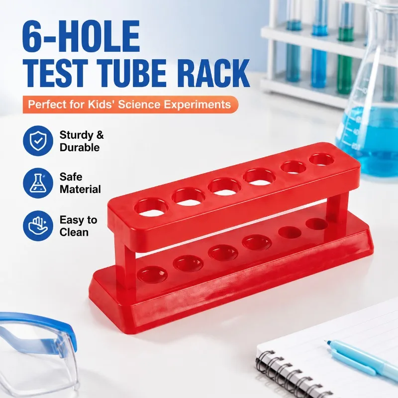 Compact 6‑Hole Plastic Test‑Tube Rack Mini‑Sized Science‑Teaching Aid Colorful Experiment Holder for Primary‑School Classroom
