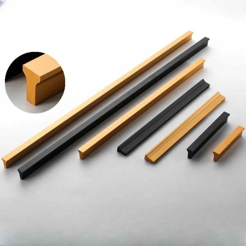 Long Cabinet Door Handles 80-1200mm Brushed Gold Black T Bar Aluminum Cupboard Pulls Drawer Knob Furniture handle door knocker