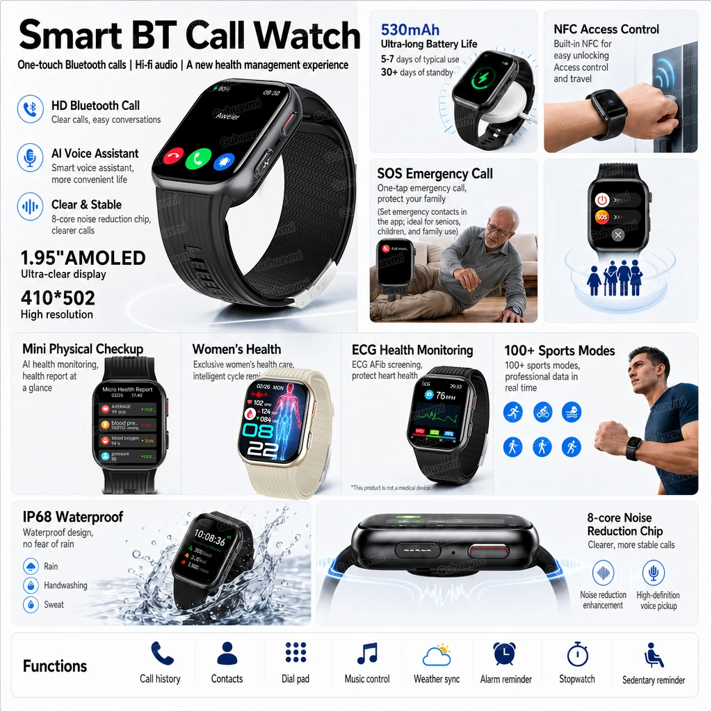 2026 New Upgrade Airbag Precise Blood Pressure Health Smart Watch AI Diagnostic Micro Physical Examination ECG Smartwatchs Men view 6