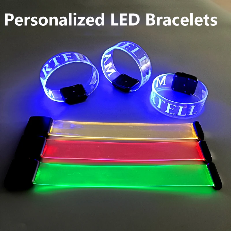 50/100/500pcs LED Luminous Bracelet Personalied Fluorescence Light-emitting Wristbands Outdoor Sports Armband Glow Wedding Party