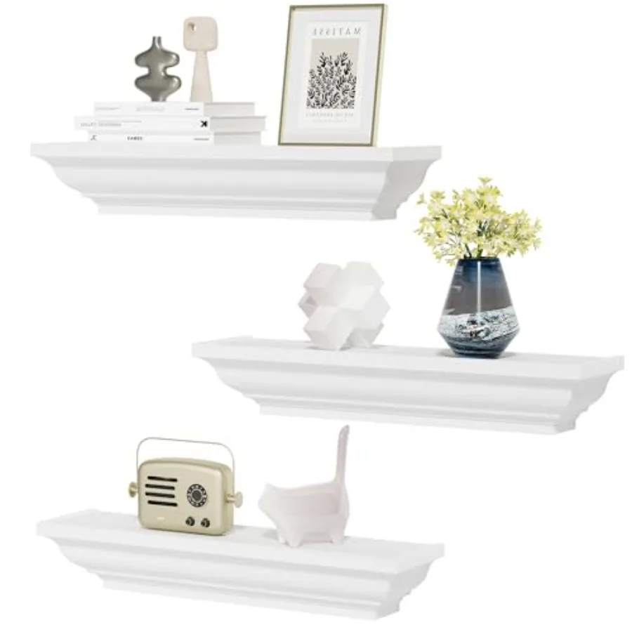 

Floating Shelves - White Rustic Wall Shelves, 3 Pack 17 Inch for Bedroom, Living Room, Bathroom