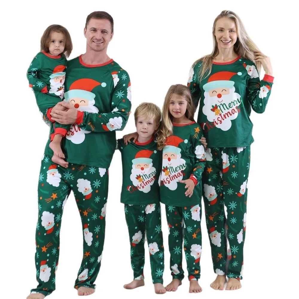Santa Claus Print Family Matching Pajamas 2 Pieces Suit Long Sleeve Santa Claus Print Sleepwear Cotton Blend Material