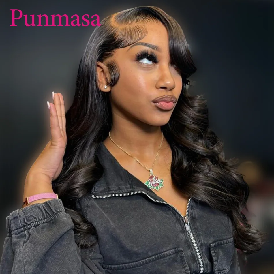 Punmasa Dark Burgundy Purple Color Body Wave 13x6 Lace Front Glueless Human Hair Wig 13x4 Wear To Go Transparent Lace Wigs 200%