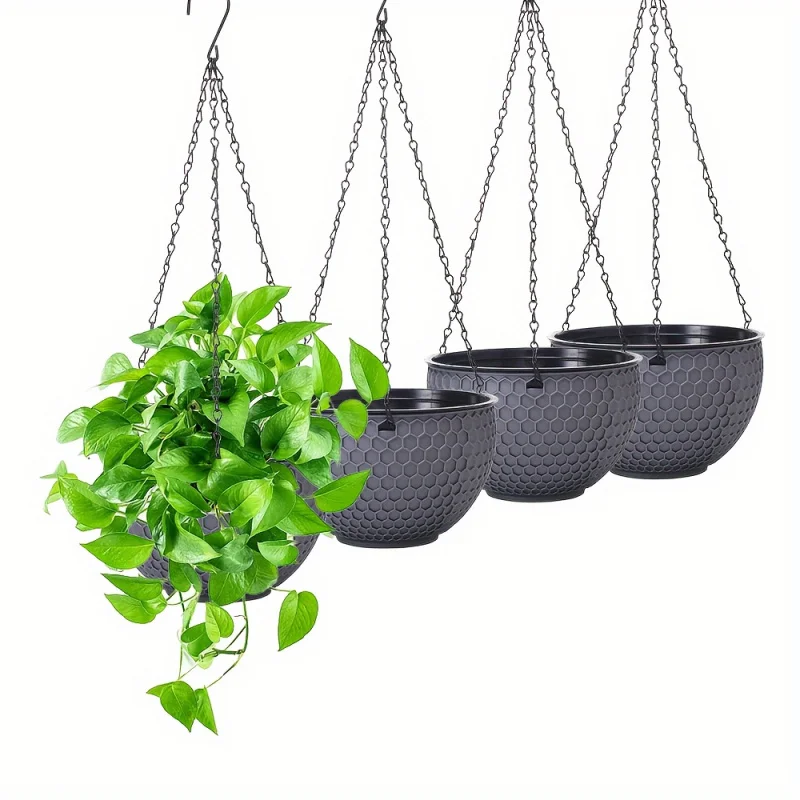 3pcs Hanging Resin Planters with Drainage Holes – White Spherical Indoor/Outdoor Flower Pots for Healthy Living Environment, Per