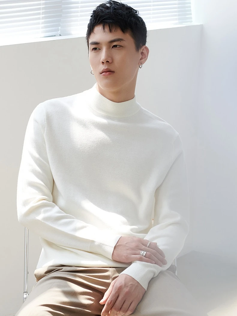 

Мужской осенне-зимний утепленный свитер свободного кроя с высоким воротником, универсальный белый базовый слой