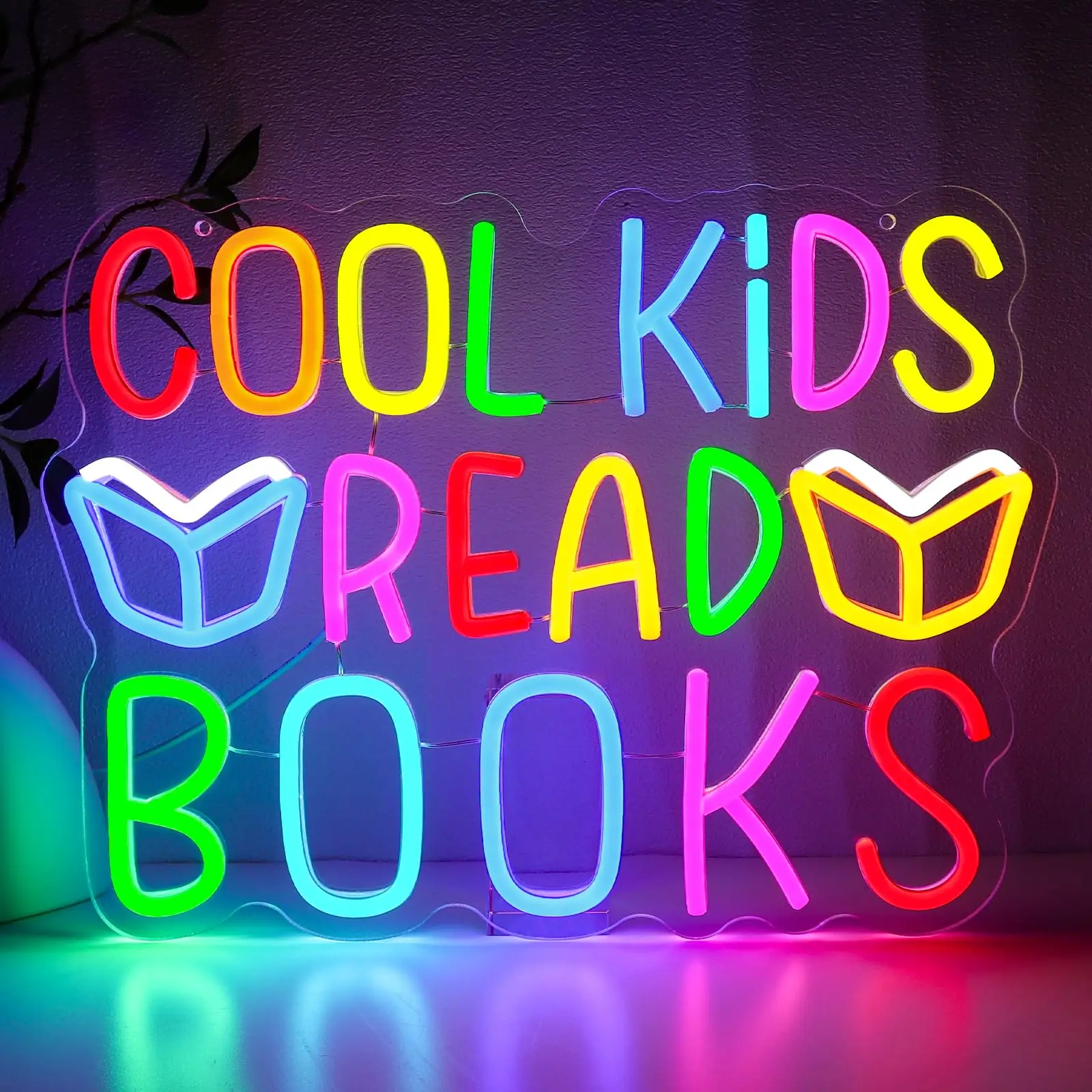 Cool Kids Read Books Neon Led Sign Art Letter Wall Light Up Sign Room Decoration For Kid's Bedroom Library Reading Club USB Lamp