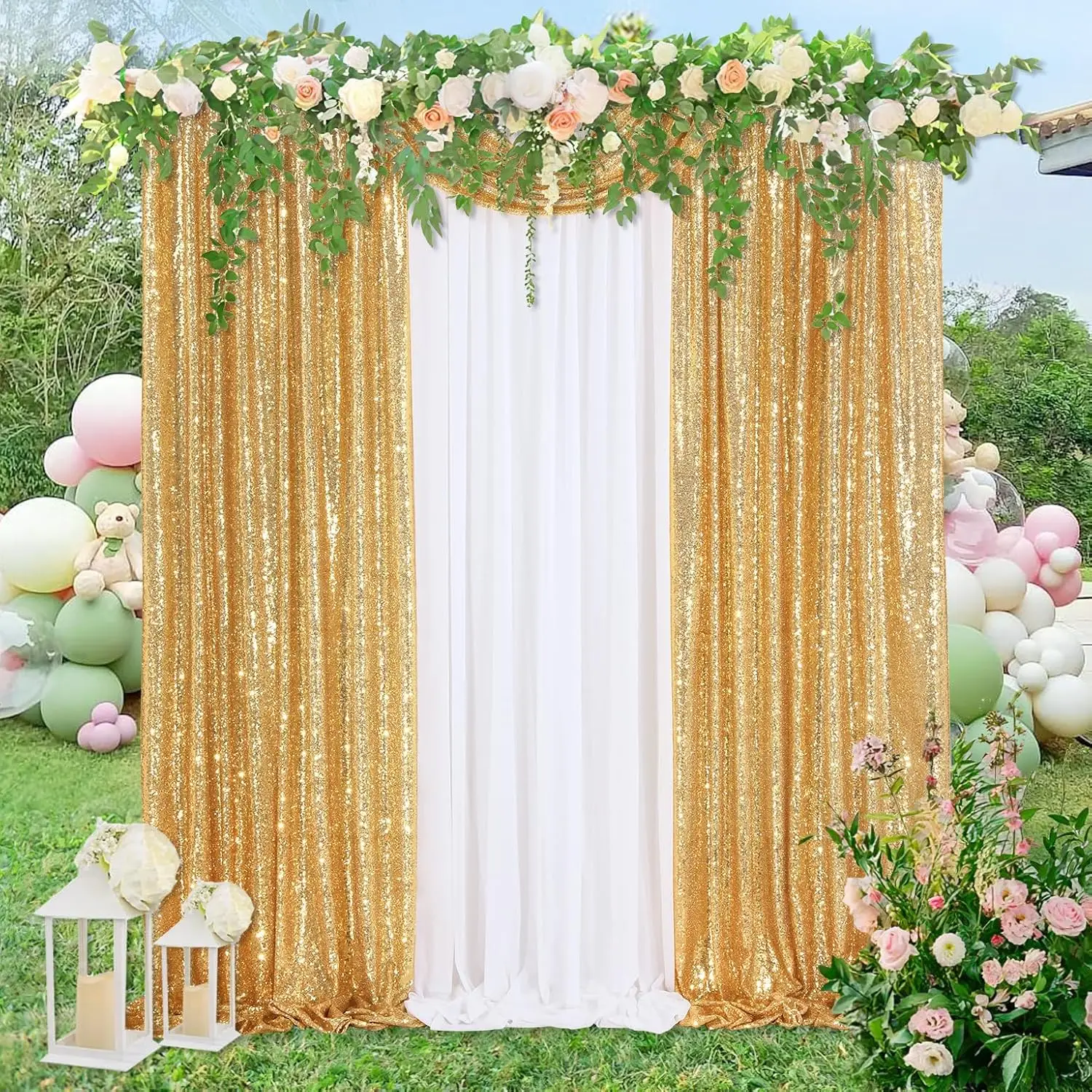 

DIY Backdrop Curtain Gold Sequin Background Drapes Sparkle Photography Backdrop for Party Wedding Birthday Christmas Wall Decor