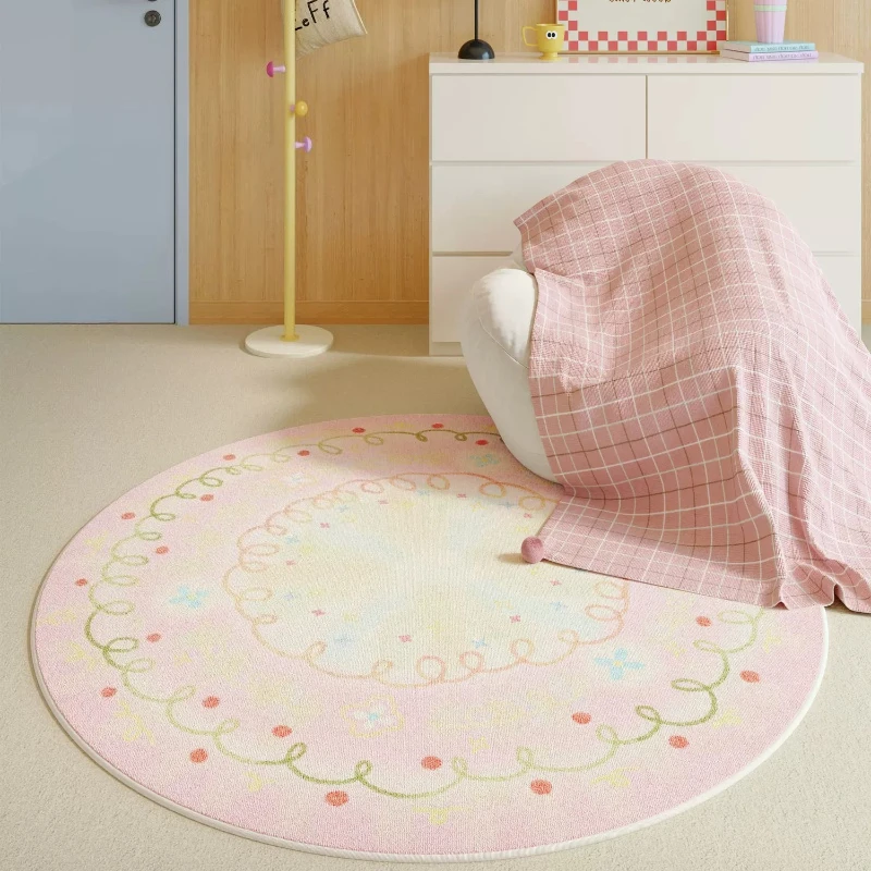 Dopamine Color Bedroom Decor Round Carpet Fluffy Soft Carpets for Living Room Thick Plush Lounge Floor Mat Cloakroom Pink Carpet
