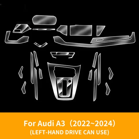 Для Audi A3 8Y 2023, автомобильный мультимедийный экран, центральная панель шестерни, прозрачный ТПУ, автомобильный интерьер, защитная пленка, декор