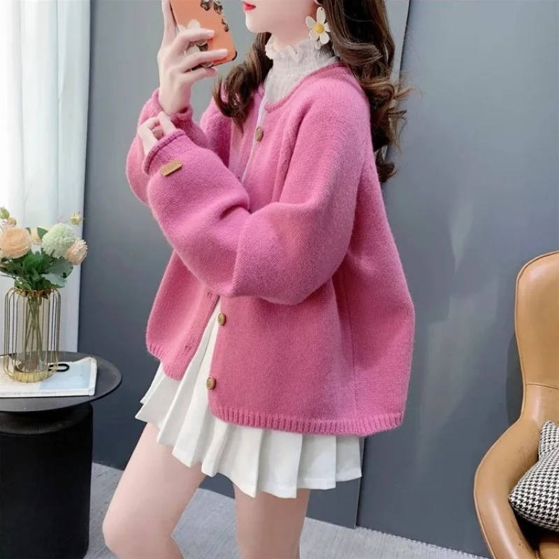 

Round O Neck Knitted Sweater Woman Cheap Clothes Novelties in 2025 Trend Casual Attractive Office Wear Solid Cardigan for Women