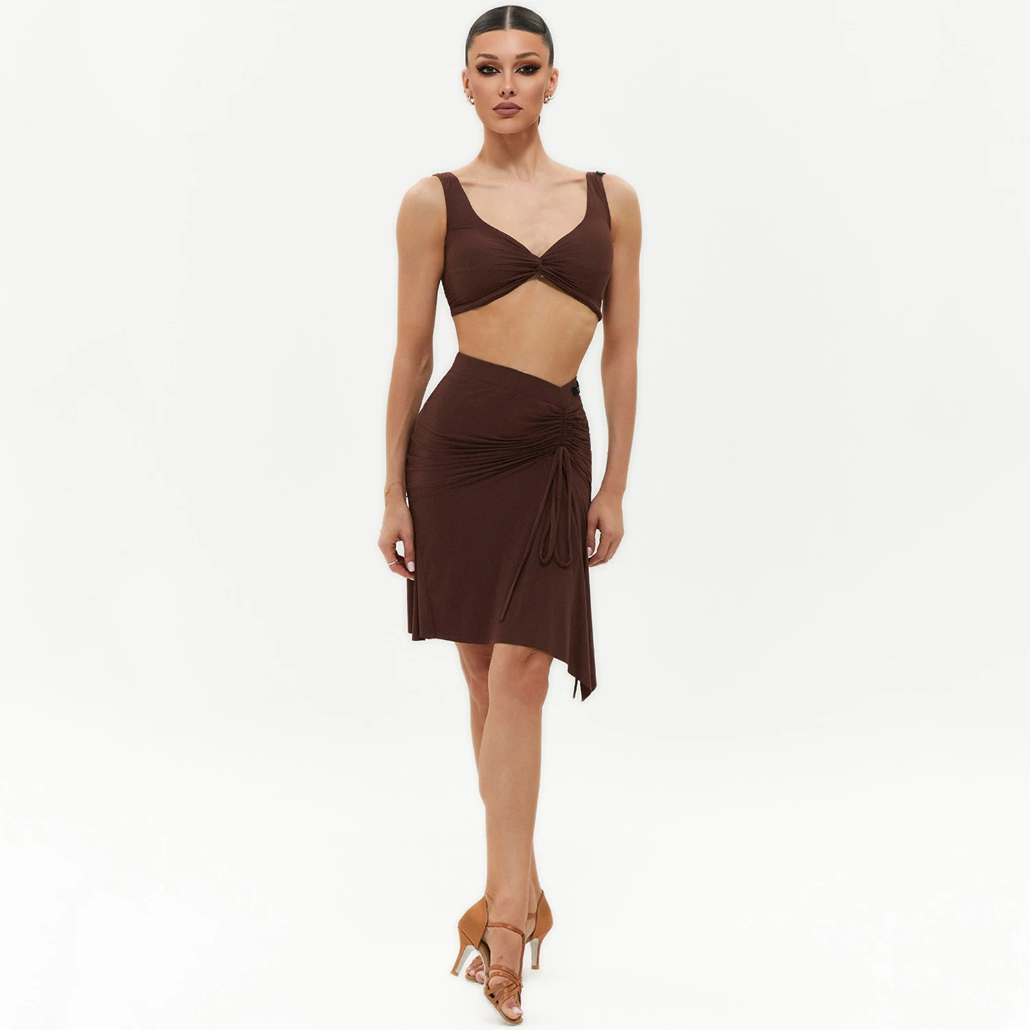 Latin Dance Clothes Women Practice Wear Leopard Vest Bra Drawstring Skirts Chacha Rumba Dance Costume Training Clothing DNV25211