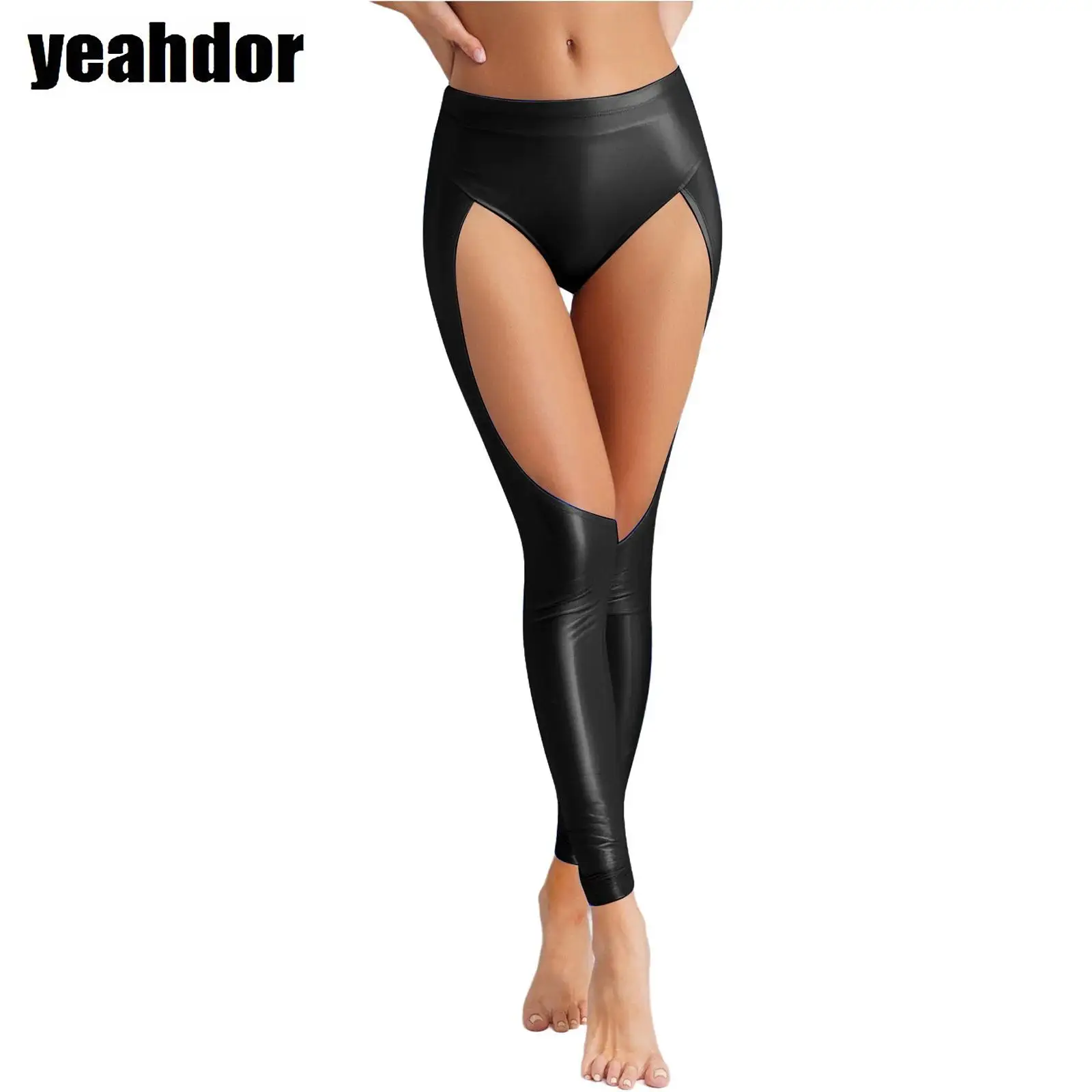 

Women Glossy Yoga Leggings High Elastic Thigh Hollow Out Tights Skinny Long Pants Trousers Pilates Workout Gym Sports Fitness