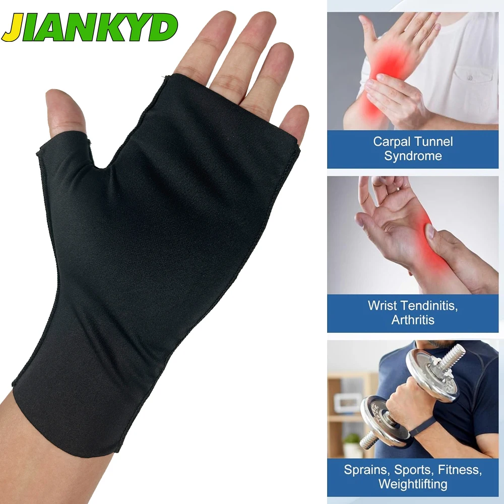 1Pair Thick Half Finger Winter Gloves, Stretchy Fingerless Mittens for Office Typing, Phone Use & Arthritis Wrist Support