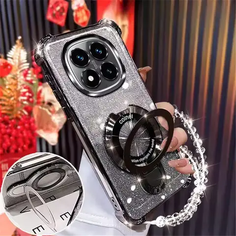 Xiaomi Redmi Note 14 Pro 5G 13 14 Pro Plus 14S 크리스탈 팔찌 전화 홀더 커버 용 반짝이 충격 방지 실리콘 전화 케이스 Xiaomi Redmi Note 14 Pro 5G 13 14 Pro Plus 14S 크리스탈 팔찌 전화 홀더 커버 용 반짝이 충격 방지 실리콘 전화 케이스