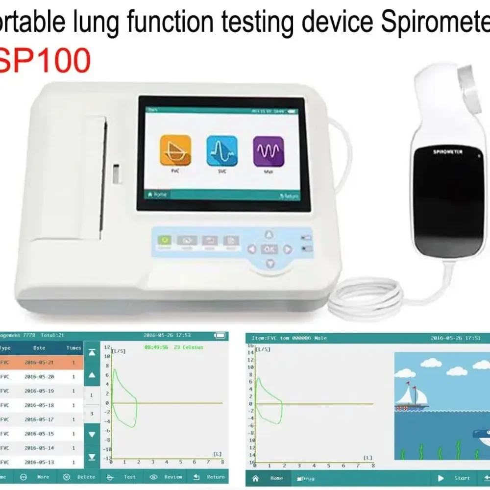 

SP100 Digital Spirometer 7" Touch Screen FVC VC SVC MVV Lung Function Pulmonary Breathing Diagnostic Device and Mouthpieces