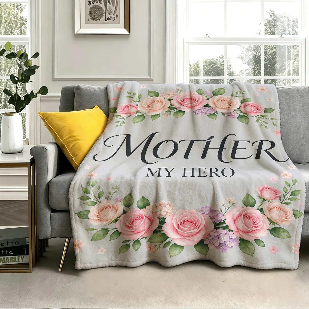 Mother Hero Rose Grey Flannel Fleece Throw Blanket for Couch Sofa Lightweight Cozy Plush Blanket for Travel Office Nap