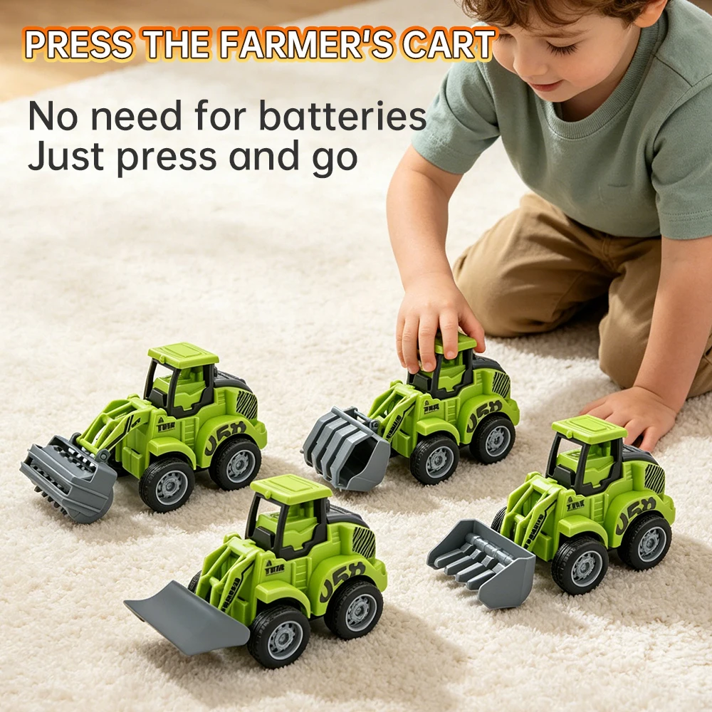 Kids Sliding Pull Back Car Engineering Truck Model Farm Car Vehicle with Flexible Joints Multiple Interchangeable Head Christmas