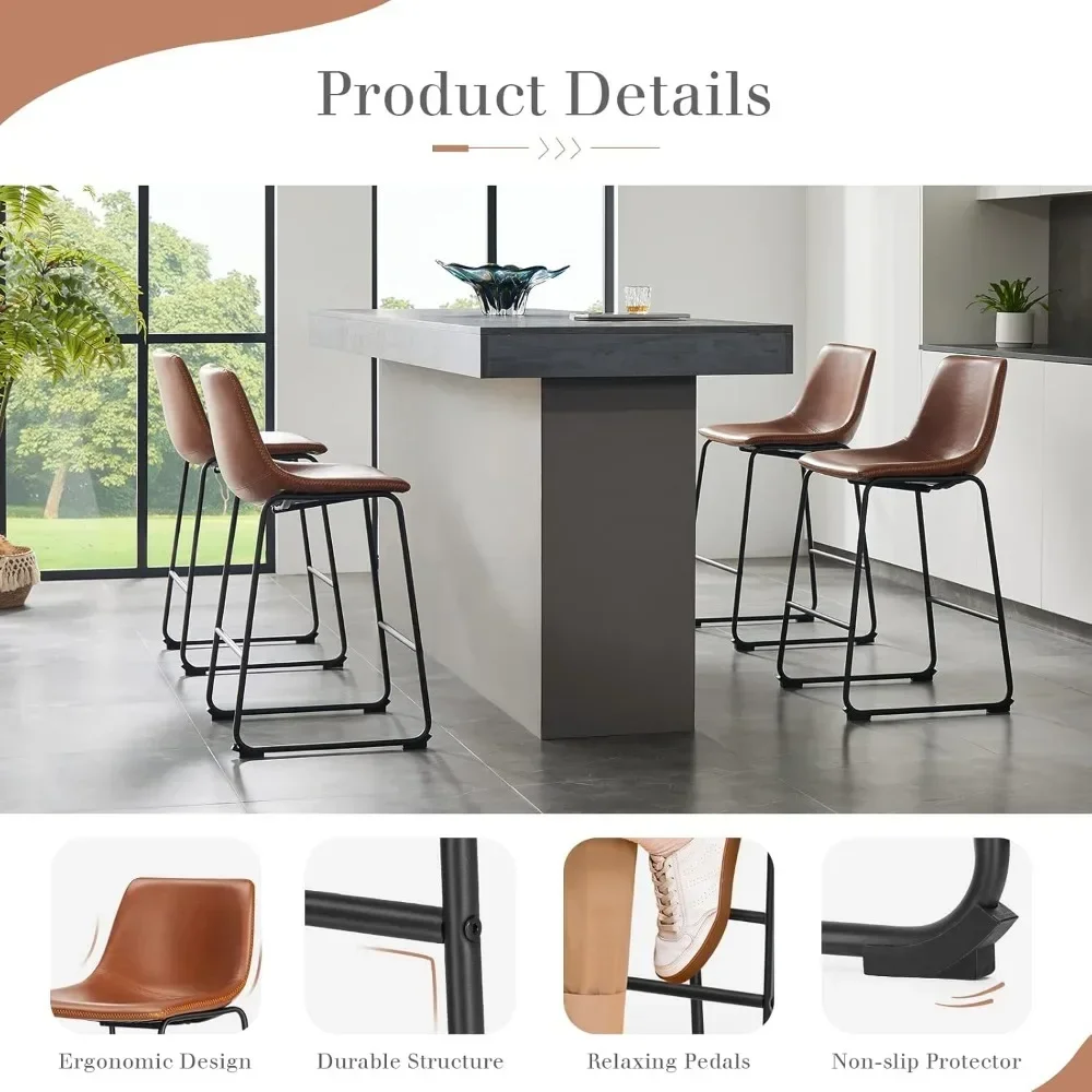 Counter Height Bar Stools Set of 4, Modern Counter Stool Faux Leather Barstools with Back, Seat Height Island