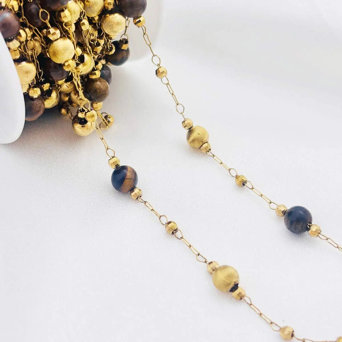2M Gold Tone Stainless Steel Link Chain Smooth Beads 6mm DIY Sweater Necklace Jewelry Decoration Crafts Garment Accessories