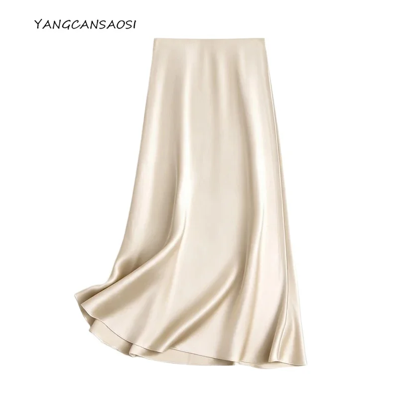 2026 Women's Fashion Clothing Heavy 100% Natural Mulberry Silk Satin Elastic Waist Slant Cutting Slimming Bag Hip Fishtail Skirt
