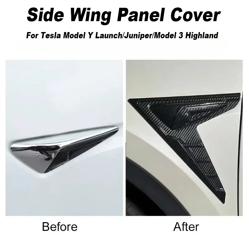 Side Wing Panel Cover for Tesla Model Y Launch/Juniper/Model 3 Highland 2024 Spoiler Dust Cover Camera Flanks Cover Accessories