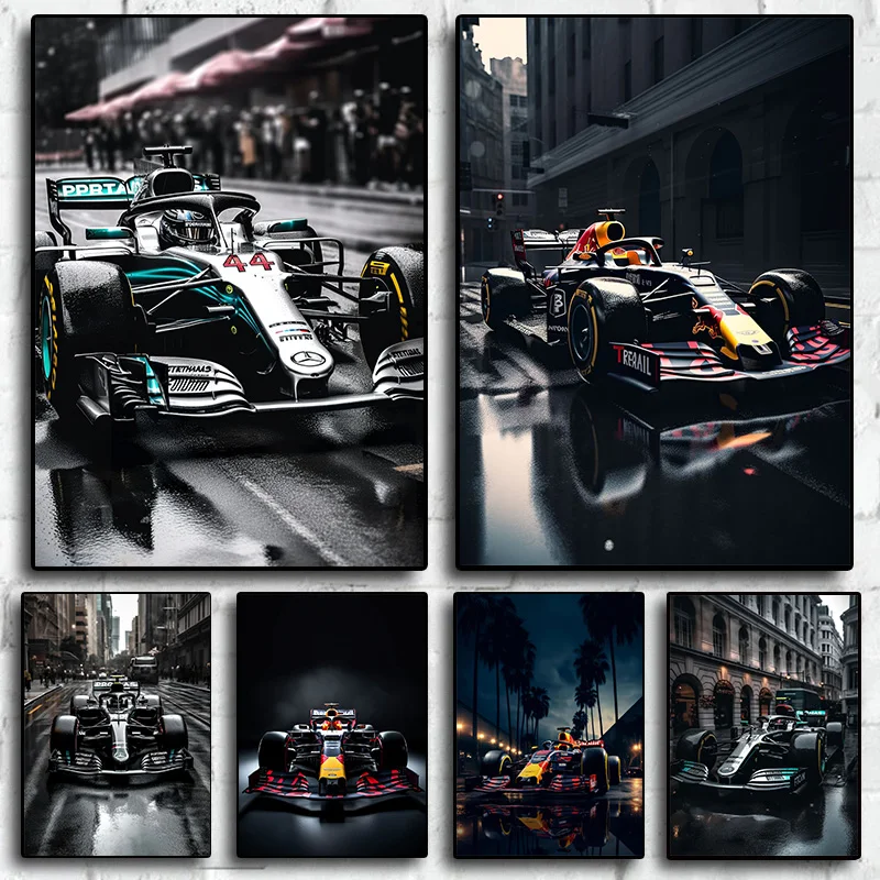 F1 Hamilton Racer Car Red-Bull Black-Mercedes Poster Canvas Painting Wall Art Pictures for Living Room Home Decor Gift