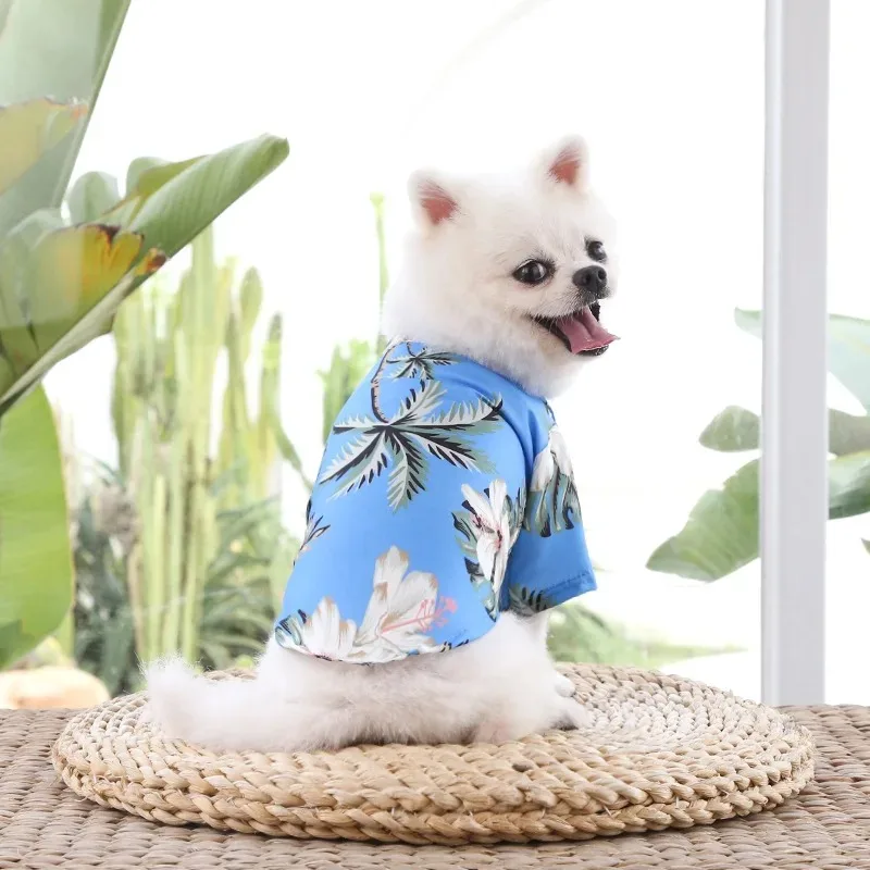 Summer Cats Cool Shirts For Pet Hawaiian Beach Print Clothes Kitten Travel Holiday Floral T-shirt Kitty Puppy Small Dog Costume