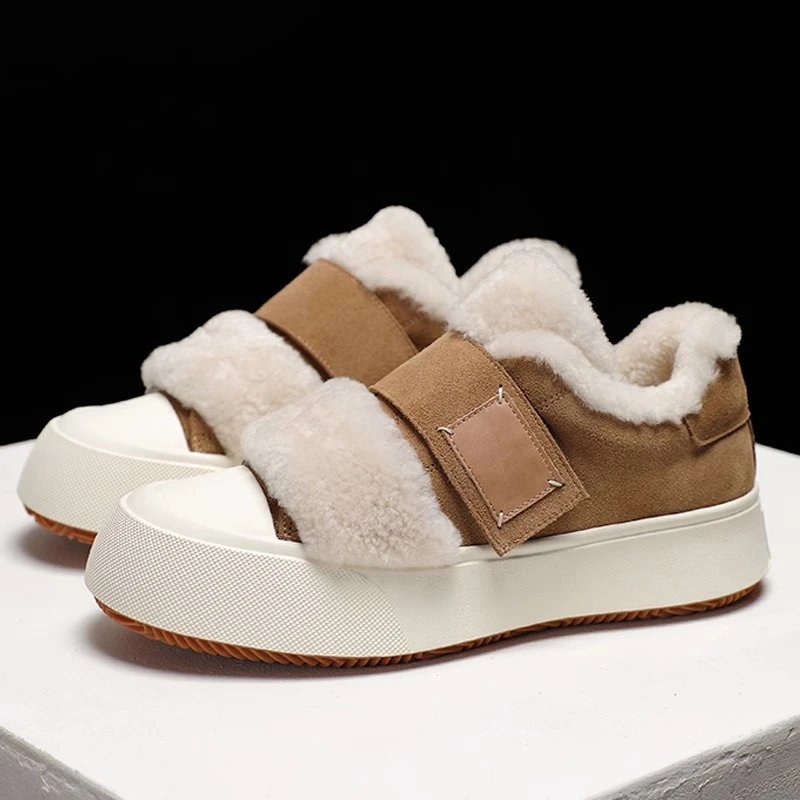 

Winter Warm Fur Wool Thick Plush Waterproof Hook Loop Sport Cotton Shoes Mens Snow Boots Male Sneakers Youth Flat Ankle Boots