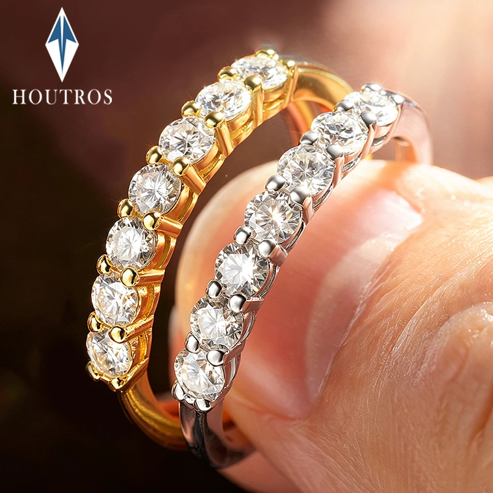 Houtros 3mm D-Farbe Moissanit-Ring für Damen S925 Silber 7-Stein Hochzeits-Diamantband Stapelbarer Ewigkeitsring Edles Schmuckgeschenk