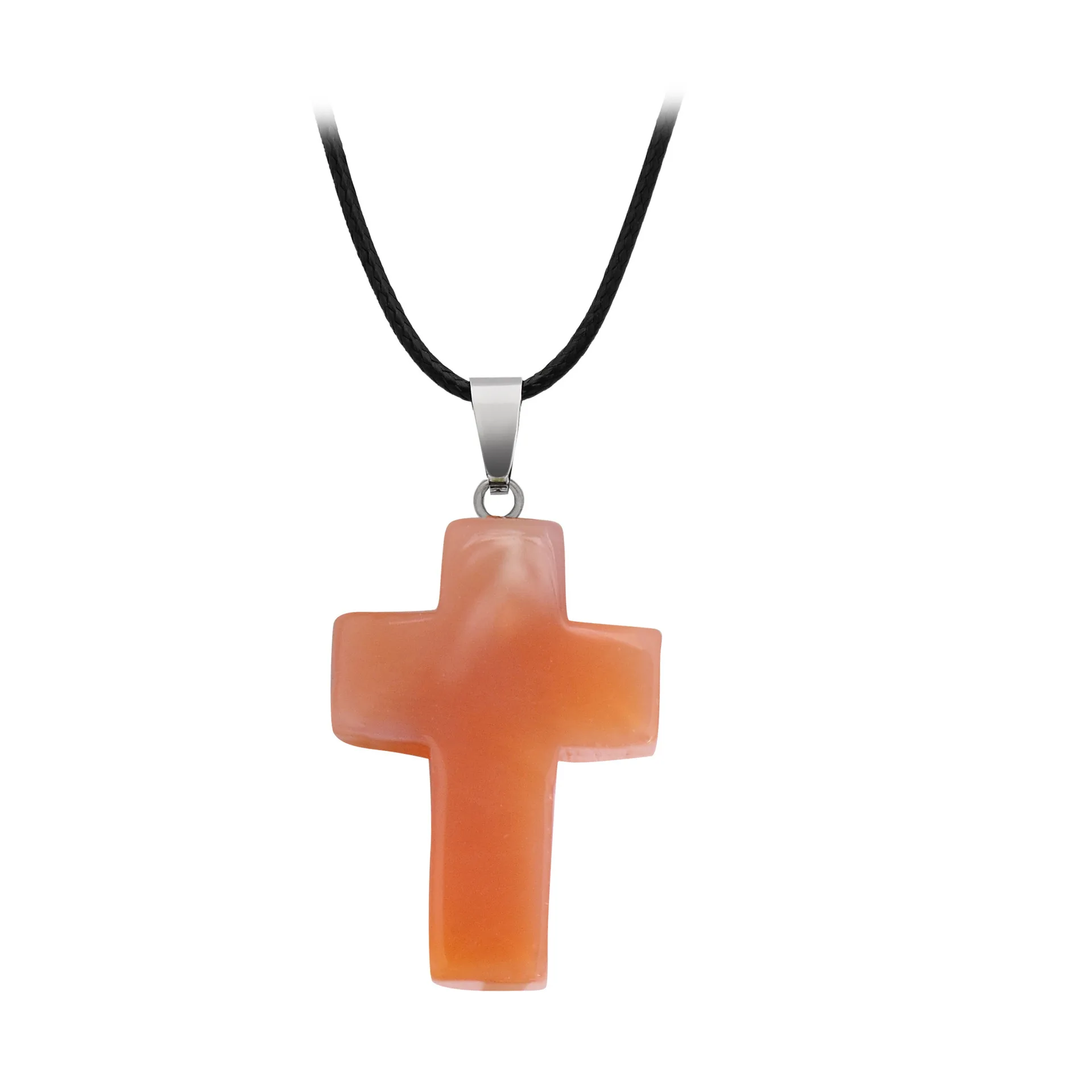 Tiny Natural Stone Turquoise Agate Amethyst Cross Pendant Necklace With Stones Women Leahter Chain Choker Christ Jewelry Gift
