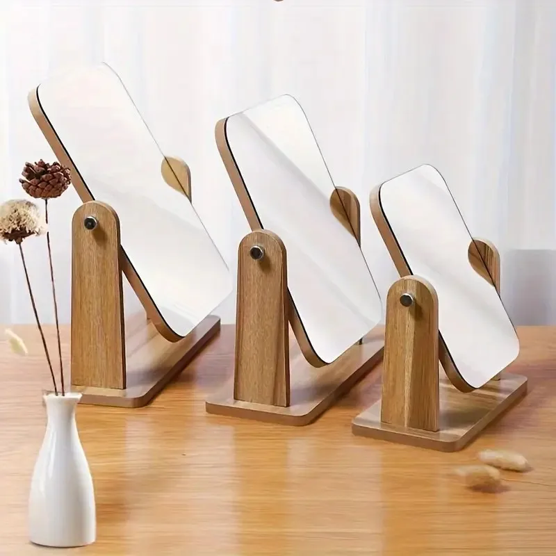 1 шт. деревянное вращающееся настольное зеркало для макияжа, косметическое зеркало для ежедневного ухода за кожей и макияжа, украшение для зеркала в ванной комнате в спальне