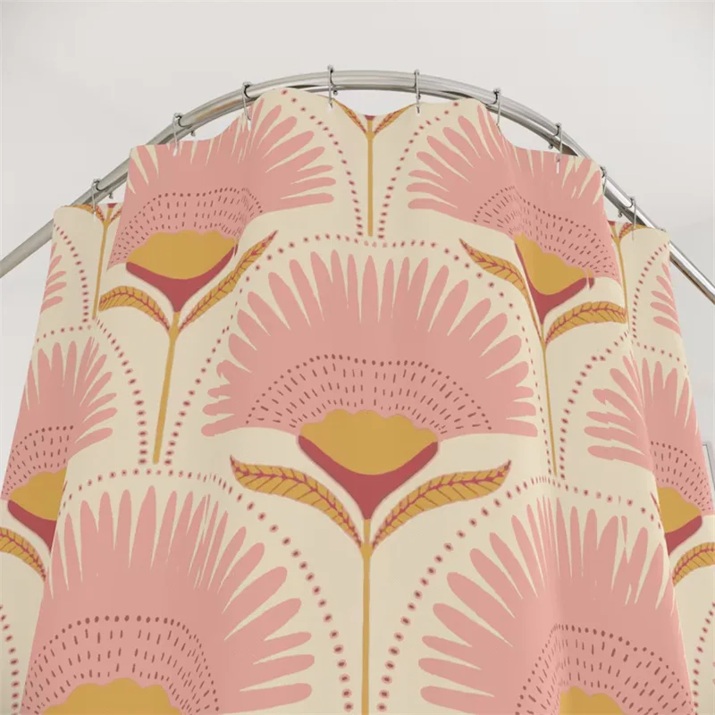 Art deco tenda da doccia Vintage bagno Decor giallo rosa tenda da doccia arte motivo floreale art nouveau bath decor gift