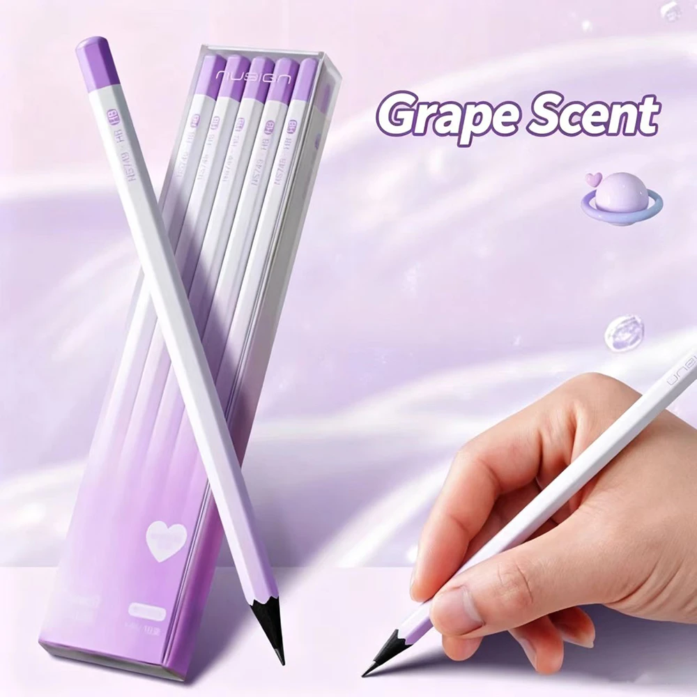 10-Piece Set Grape Scented Black Wood Pencil, 2B/HB Student Practice Pencil, Can Be Used for Sketching and Drawing