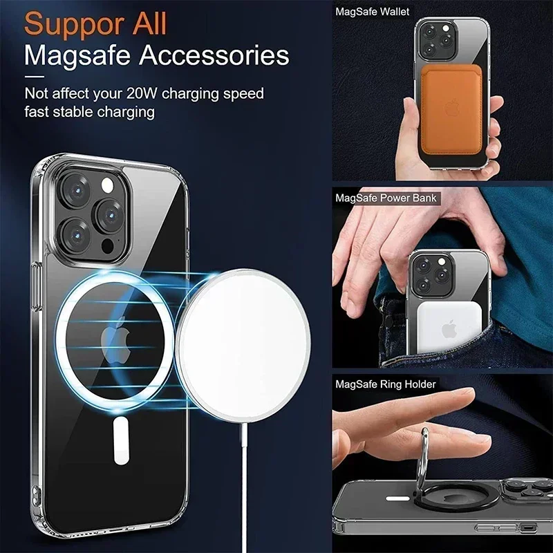 2024 Magnetic Transparent Case For iPhone 15 14 13 11 12 Pro Max Plus Shockproof For Magsafe Wireless Charge Acrylic Cover