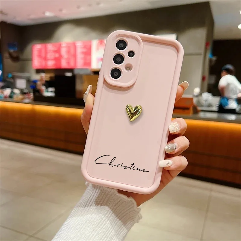 Personalized Customized Name Silicone 3D Gold Heart Case For Samsung Galaxy A52S A51 A32 A31 A22 A21S A14 A13 4G 5G Soft Cover