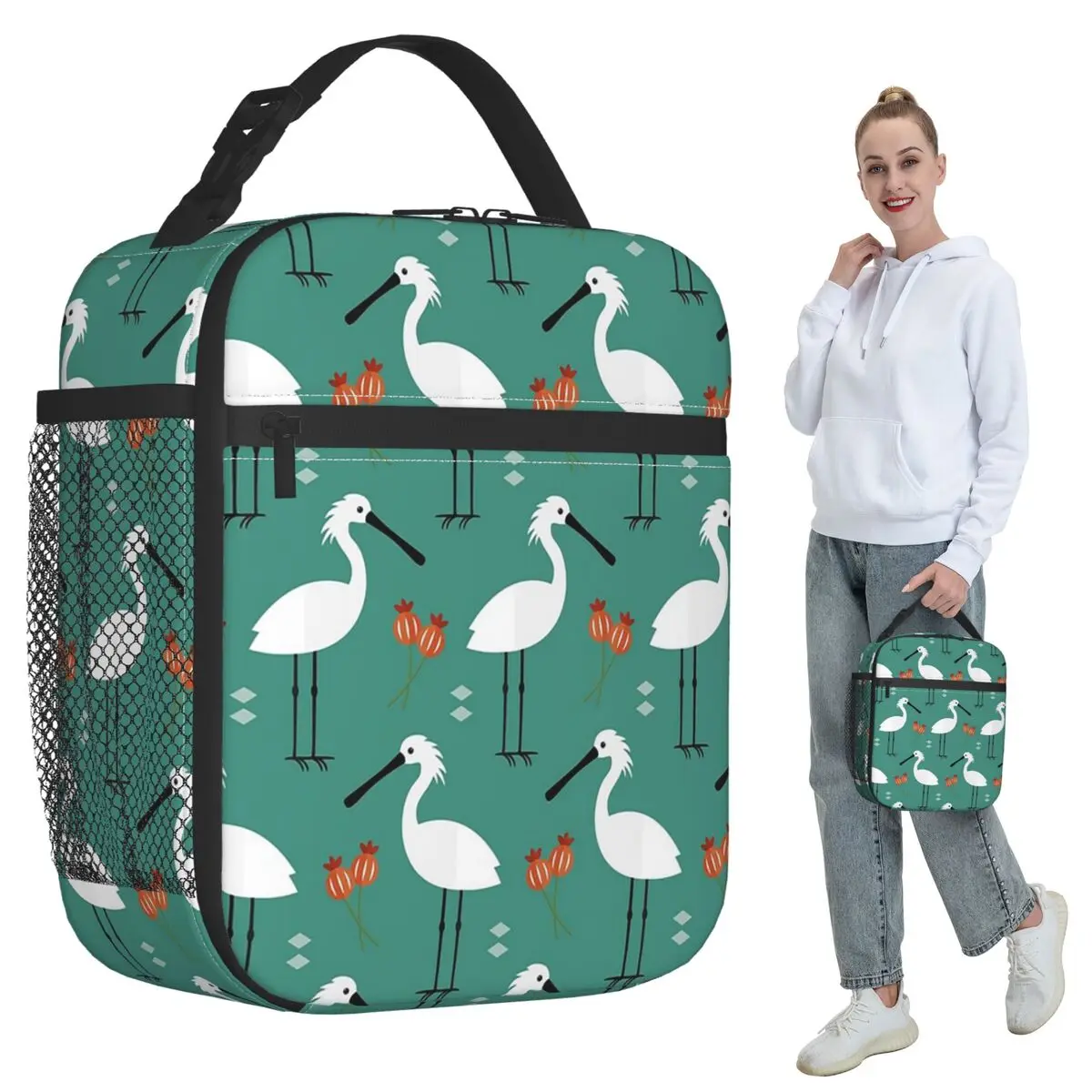 

Синяя изолированная сумка для обеда Spoonbills для детей, школьный холодильник, термосумка для еды, герметичная коробка для завтрака, контейнер