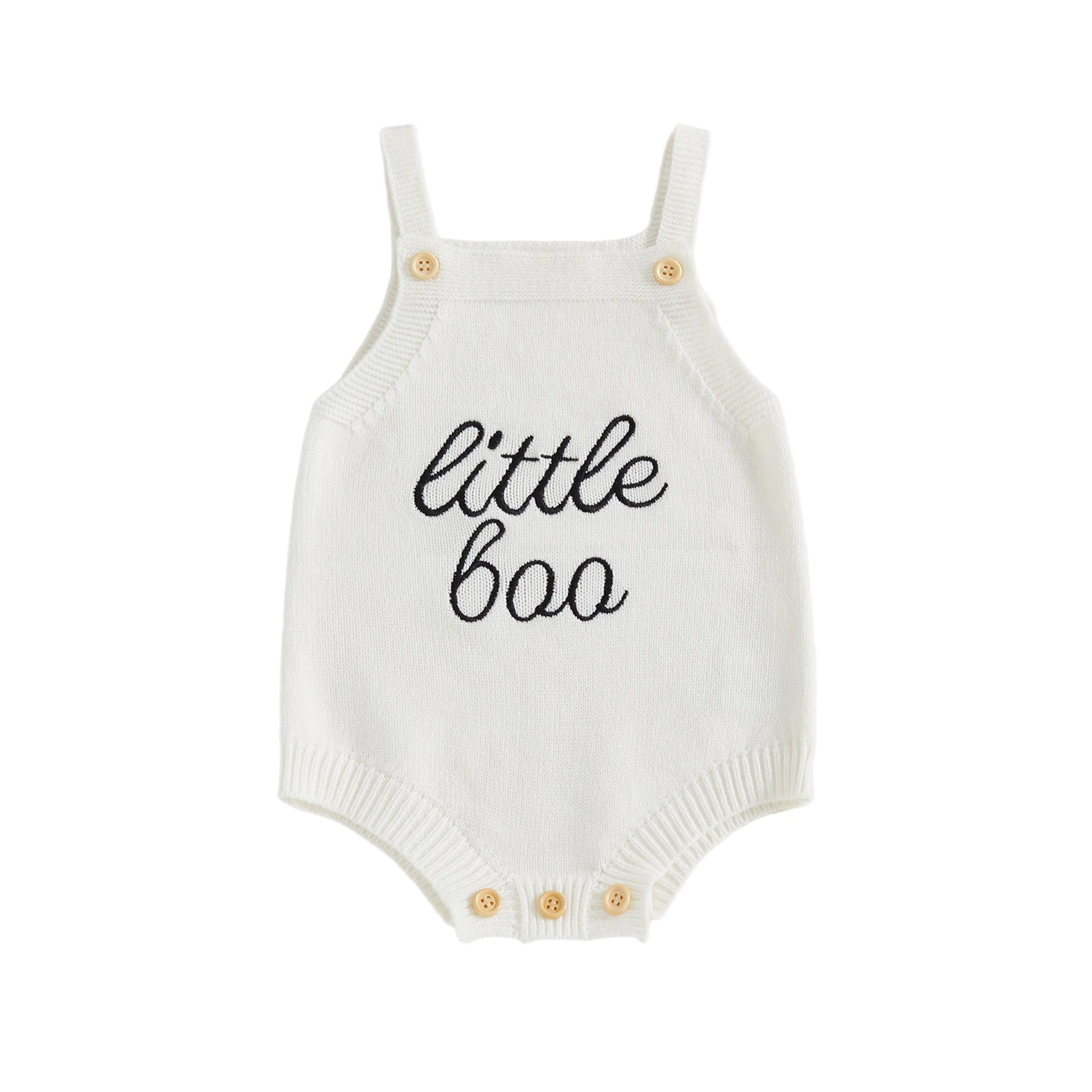 

Baby Halloween Knit Overalls Sleeveless Square Neck Letter Embroidery Sweater Romper