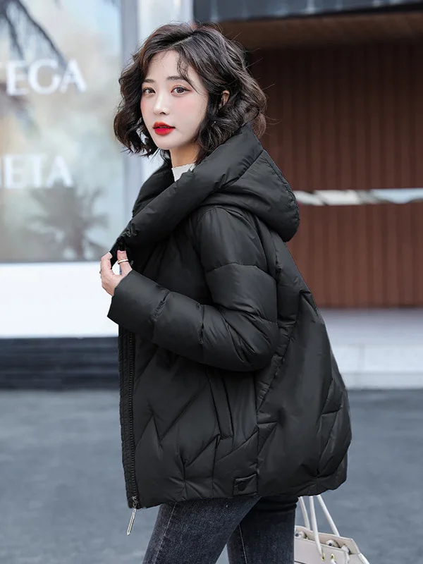 Women's Short Winter Cotton Jacket Warm New Loose Hooded Thick Cotton Coat Trendy Quilted Cotton Padded Jacket Parkas Clothing