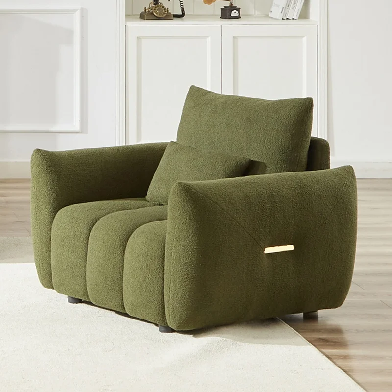 

# Soft Teddy Fabric Single Sofa Modern Ergonomic Lounge Cozy Accent Chair For Office Living Room Green Decorative Furniture