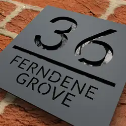 Personalised Custom Laser Square Alphanumeric Cut House Signs Numbers Matt Black Acrylic Plaque With Gloss Black Backplate