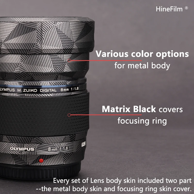 Hinefilm pele para olympus 8 f1.8 pro lente adesivo para olympus 8mm f1.8 pro lente decalque pele 8f1.8 pro lente pele 8 1.8 adesivo