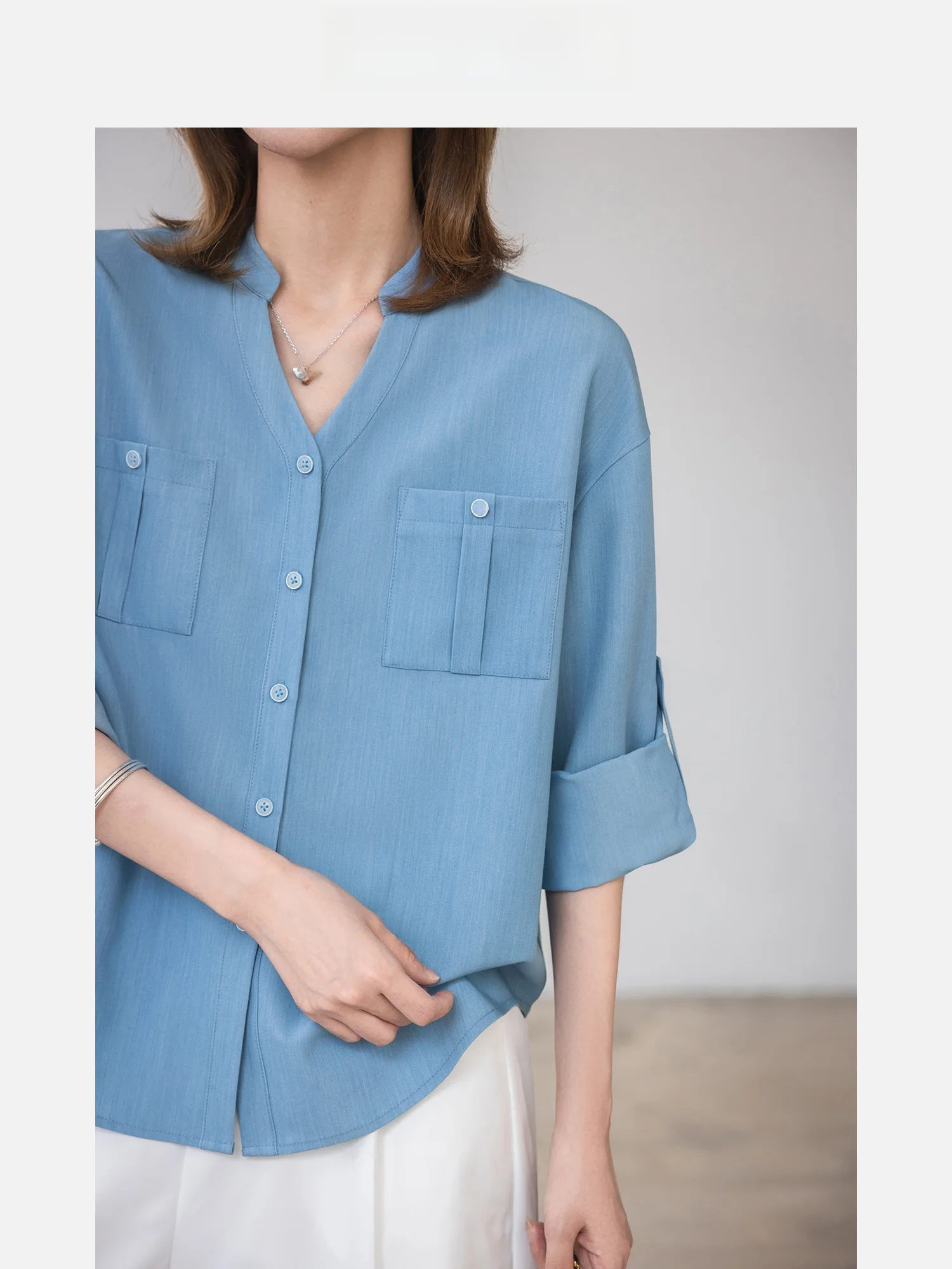 

Женская рубашка свободного кроя с воротником-стойкой, два варианта ношения, весна-осень, новинка, Sle Xiao Guo Li, пляжная рубашка, для повседневной носки