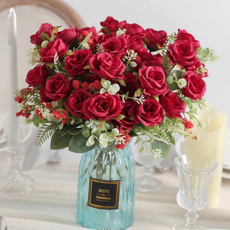 1/2 Stück künstlicher Rosenblumenstrauß für Zuhause, Raumdekoration, künstliche Blumen, Garten, Hochzeit, Party, Dekoration, Outdoor, Weihnachtsdekoration – Detail 2