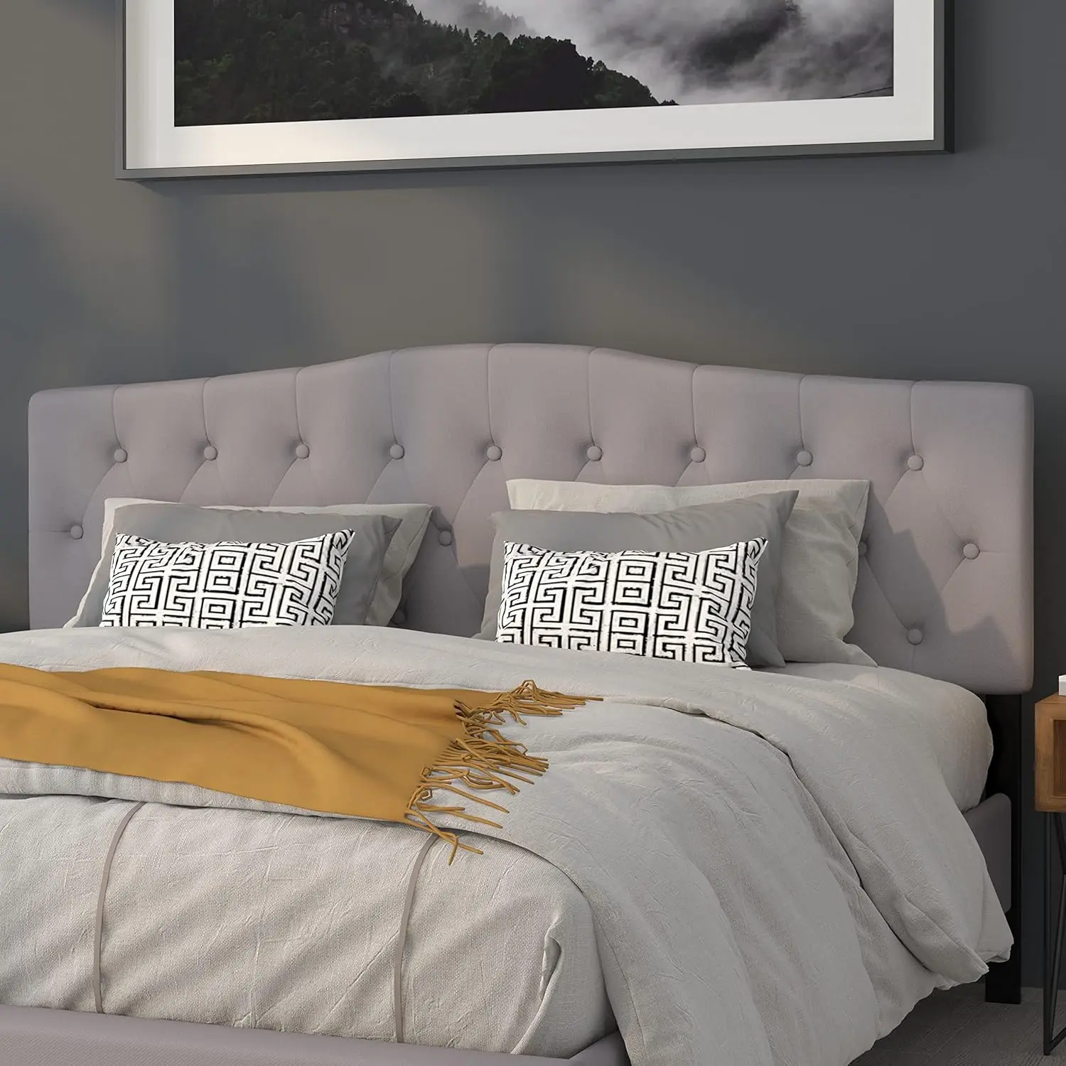 Cambridge Tufted Upholstered King Size Headboard in Light Gray Fabric