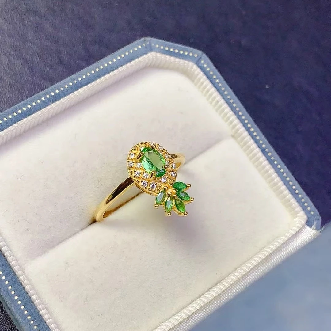 

KJJEAXCMY High End Women's Ring Natural Tsavorite S925 Silver with Electroplating Boasting High Clarity Full Brilliance Gift