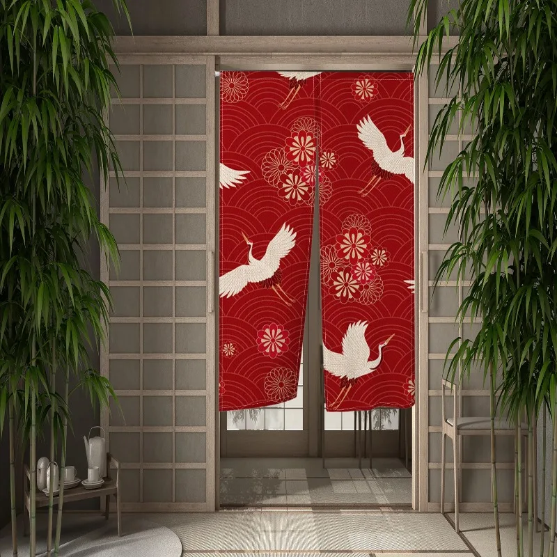 Chinês vermelho auspicioso moiré porta cortina japonês noren entrada decoração banho divisória porta pendurado divisão meia cortina