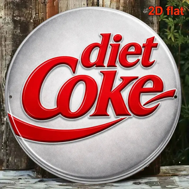 1pc 8*8in/20x20cm 2D Flat Round Iron Sign, vintage Decorative Plaque about 'Diet Coke', 'Classic Retro Drink' Decorative Sign, Suitable for Bar, Cafe, Restaurant Decoration or as a Gift