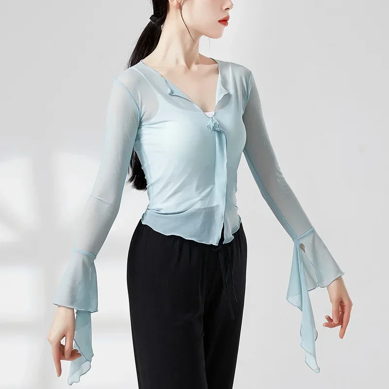 ملابس الرقص الكلاسيكي للسيدات، ملابس شبكية أنيقة، ملابس أداء اختبار الفن، قافية جسم الرقص الصيني العرقي